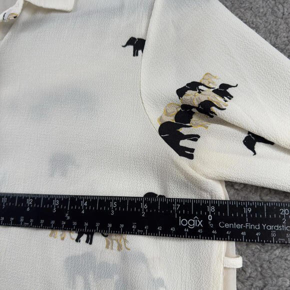 Zara Basic Womens Long Sleeve Blouse Elephant Print Sheer Button Up Shirt Medium - Picture 5 of 9